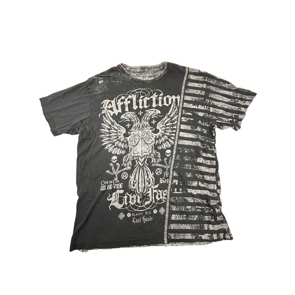 Affliction Black Distressed 2XL XXL T-Shirt Live Fast Series Dead Or Alive - Picture 3 of 13